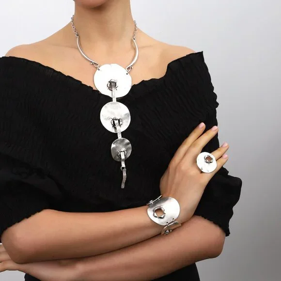 COPY - Bohemian Ring Necklace Bracelet and Earring Circle Jewelry Set - Picture 1 of 6